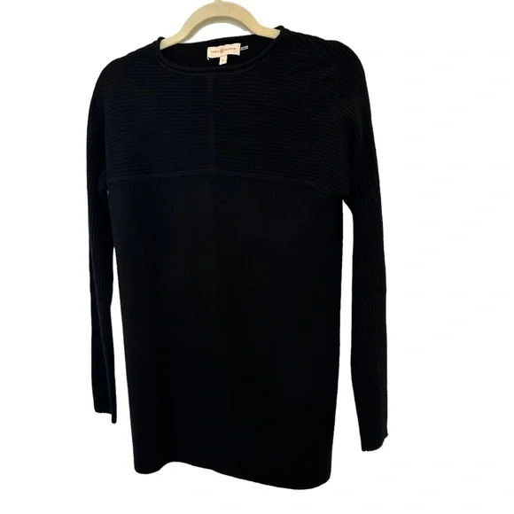 Tory Burch Black Ribbed Cashmere Pullover Sweater Size Small - Picture 2 of 4
